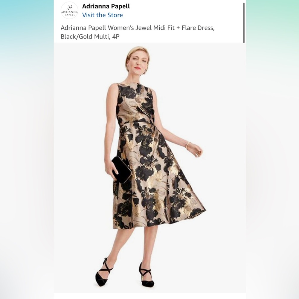 Adrianna Papell Womens Floral A-line Dress, gold